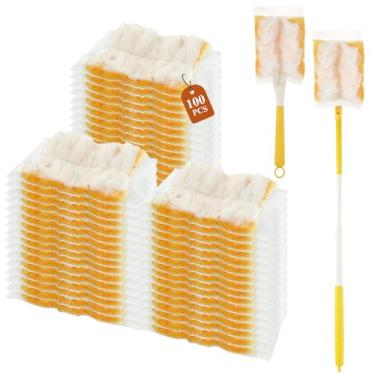 Imagem de LOPYXBR 100 peças de refis de espanador laranja resistente para Swiffer Dusters refil espanador extensível de 180 graus com alça ajustável espanadores descartáveis para limpeza de persianas