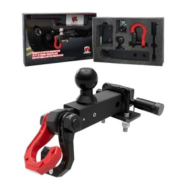 Imagem de AMBULL Recetor de engate de reboque com manilha dividida rotativa e suporte de esfera de 5 cm, manilha dividida com mandíbula de 0,9 cm com suportes de esfera de reboque de 5 cm, Engate de recuperação