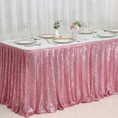 Imagem de Saia de mesa com lantejoulas vermelhas, retangular, quadrada, redonda, brilhante, toalha de mesa para festa de casamento, jantar, chá de bebê, decoração, 1 peça rosa, 70x183 cm