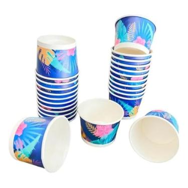 Imagem de Pote de Papel Biodegradável com Tampa 240ml para Alimentos e Sobremesas com Estampa - Mar Azul (200)