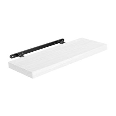 Imagem de Ｂｅｓｇａ Prateleira flutuante para parede, prateleira suspensa rústica multiuso com suporte invisível de madeira para sala de estar, Branco