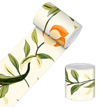 Imagem de HOMETITUTE Borda de parede de papel de parede para descascar e colar borda de parede laranja floral videira decorativa borda autoadesiva para paredes moldura de espelho tira de destaque para quarto