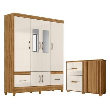 Imagem de Guarda Roupa Casal MS912 com espelho e Cômoda Texas Freijó Off White  