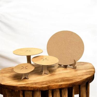 Imagem de Kit Festa Decoração Trio de Boleira Com Painel de 50x50cm em MDF - VIV