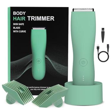 Imagem de Aparador elétrico de pelos corporais para homens e mulheres, barbeador elétrico para pelos pubianos, peito, pernas e biquíni, impermeável, molhado/seco, com base de carregamento (verde)