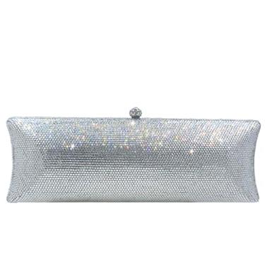 Imagem de Boutique De FGG Bolsa de mão longa de strass para noite Minaudiere bolsas de mão de cristal para mulheres, casamento, formatura, mini, Prata, Mini