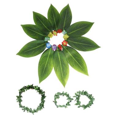Imagem de Vaveren Saia folha havaiana e saia de capim para a cabeça de capim para a cabeça da da Luau Dance Dança Acessório para Festival para Festival de Costura para, Saia de 15 Folhas