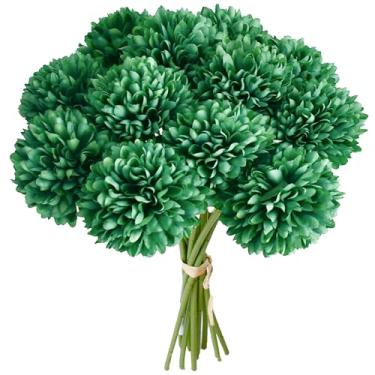 Imagem de Mandy's Crisântemo Bola Artificial Verde Escuro 12 Hastes Flores Falsas com Hastes Dobráveis para Decoração de Ação de Graças e Natal DIY Decoração de Casamento Decoração de Outono Arranjos de Casa