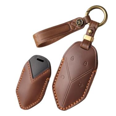 Imagem de HIBEYO Capa de chaveiro de couro adequada para BYD Equation Leopard 5 2023 2024 Acessórios de carro Keyless Smart Key Shell adequado para BYD com protetor de chaveiro (marrom)