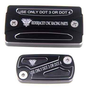 Imagem de Riderjacky Tampa de óleo do cilindro mestre de freio dianteiro e traseiro da motocicleta para Suzuki GSX-8S 2023-2024 | GSX-8R / GSXS8R 2024 | GSX-S950 2022-2024 (preto)