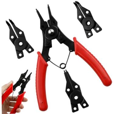 Imagem de Conjunto de alicates de anel de pressão 4 em 1 de aço carbono de 14 cm de altura e alicate antiderrapante com 4 garras intercambiáveis para retenção de instalação e remoção, ferramenta versátil