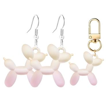 Imagem de 3 peças de brincos femininos com balão de gelatina kawaii, engraçado, chaveiro luminoso, balão brilhante, poodle, filhote, animal, brinco, acessórios para animais de estimação, joias, Medium, Liga de