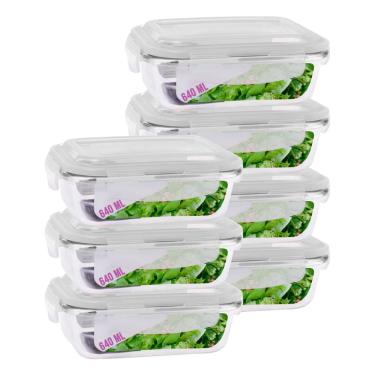 Imagem de Jogo 7 Potes Vidro Retangular 640ml Marmitas Mantimentos Frutas
