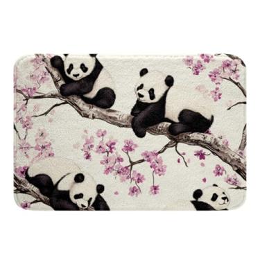 Imagem de Panda 40.6 cm X 61.0 cm Capacho Floral, Flor de Cerejeira, Tapete de Banheiro Urso Branco Preto Ramo de Árvore Animal Selvagem Bonito Tapete de Entrada para Crianças Meninos Meninas Adolescentes, Rosa