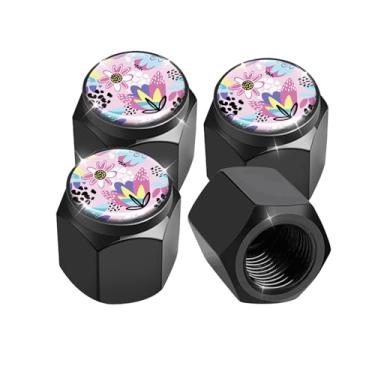 Imagem de Pacote com 4 tampas de haste de válvula de pneu, tampas de haste de roda de carro, tampas de válvula de ar de alumínio, ajuste universal para carros, SUVs, caminhões, bicicletas e motocicletas (flores