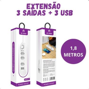 Imagem de Extensão Elétrica 5 Tomadas + 3 USB 2500W Branco - ASAF