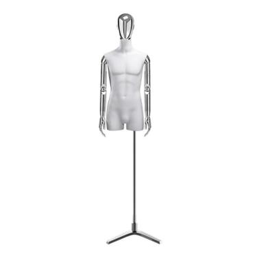 Imagem de Mannequin Manequins de varejo de corpo masculino com base, altura ajustável de 60,62-78,74 pol., cabeça e braços galvanizados podem girar(Silver)