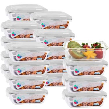 Imagem de Jogo 24 Potes Vidro Transparente 370ml Tampa 4 Travas Marmita