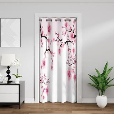 Imagem de Cortinas de porta estilo japonês para portas românticas asiáticas flores de cerejeira rosa suave tema amor cortina de porta para quarto sala de estar 106 x 203 cm, 1 painel