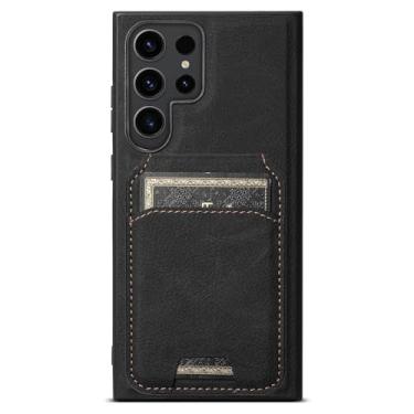 Imagem de HJZSZX Para Samsung S24Plus destacável 2 em 1 carteira de couro porta-cartão magnético capa de telefone carregamento sem fio (para Samsung S24Plus/preto)