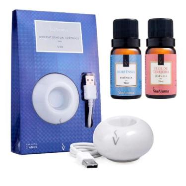Imagem de Kit Aparelho Aromatizador Elétrico Usb Porcelana Notebook Pc Escritori