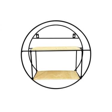 Imagem de Prateleira Decorativa Redonda em Metal Preto e Madeira 35x12x35cm - FW
