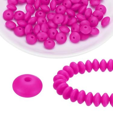 Imagem de HARFINGTON 100 contas de silicone 12 mm contas focais de borracha de lentilha a granel para canetas, chaveiro, pulseira, colar, faça você mesmo, rosa roxa