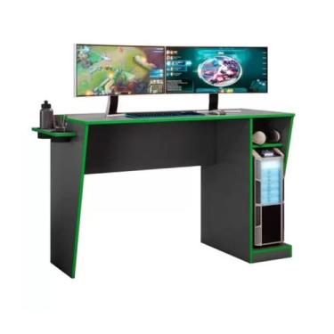 Imagem de Mesa Gamer Cyber com Suporte Porta Copos JCM Grafite/Verde