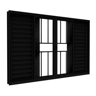 Imagem de Janela Veneziana de Alumínio com Grade 4 Folhas Móveis e 2 Fixas 100x200cm Lucasa Ideale Preto