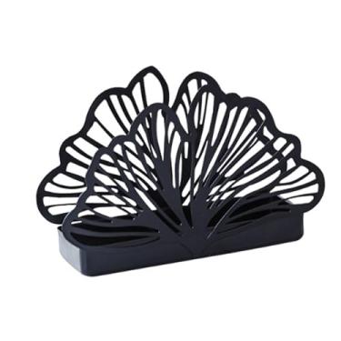 Imagem de Suporte de guardanapo de ferro de folha Ginkgo – Suporte de toalha de papel de metal oco para mesa em ouro e preto (150 g) Porta-guardanapos (preto)