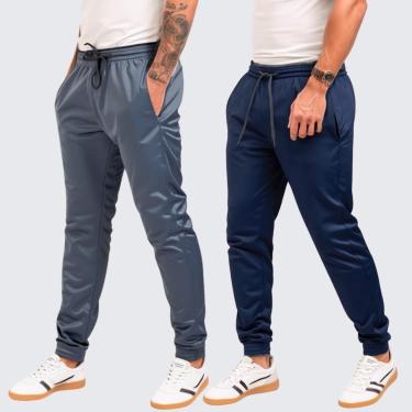 Imagem de Kit 2 Calças Jogger Skinny Masculina Helanca Flanelada Casual Academia-Masculino