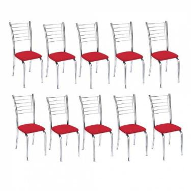Imagem de Kit 10 Cadeiras Lara Cromada Para Cozinha Vermelho - GAT MAGAZINE