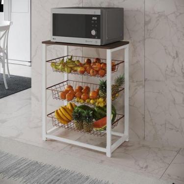 Imagem de Fruteira Com Suporte Para Micro-Ondas Barcelona Aço Branco Cesto Cobre