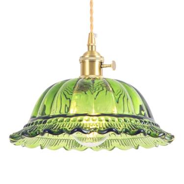 Imagem de Nogcew Luminária pendente de vidro, ilha de cozinha, luminária pendente de vidro verde E26, luminárias vintage com lâmpada, teto suspenso para sala de jantar, sala de estar, restaurante, quarto, hall