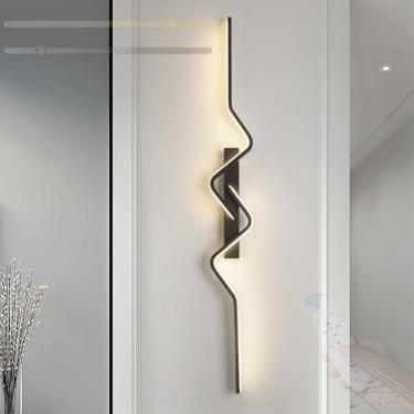 Imagem de GZZBMY Arandelas de parede LED reguláveis para ambientes internos com controle remoto modernos de alumínio luminárias de parede longa criatividade para quarto sala de estar corredor corredor 3000K