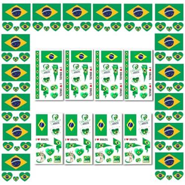 Imagem de AhfuLife 24 folhas de tatuagens da bandeira do Brasil, adesivos de transferência de tatuagem temporária brasileira para fãs da Copa do Mundo de futebol infantil herança decoração do mês hispânico
