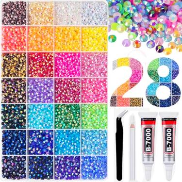 Imagem de 14000 peças de strass de resina de geleia de 4 mm de 28 cores para artesanato com cola b7000 transparente com ponta de precisão, strass para deslumbrante, cristal para artesanato faça você mesmo