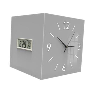 Imagem de WeiLaiKeQi Relógio de parede de canto duplo com ornamento, calendário silencioso, 10 polegadas, relógio decorativo, data, semana, decoração de arte de parede de, Cinza