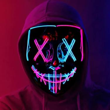 Imagem de Halloween LED Light-Up Mask | Scary Glowing Design for Cosplay, Costume Parties, Masquerade & Carnival (Ideal Gift) (Blue/Pink)