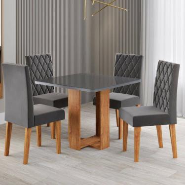 Imagem de Mesa de Jantar 4 Lugares Magiore Marrom/Cinza/Veludo Cinza - Viero Móveis