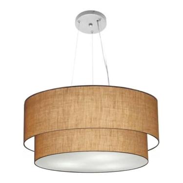 Imagem de Lustre Pendente Duplo Cilíndrico Vivare Md-4073 Cúpula Em Tecido 80x60cm - Bivolt Palha...