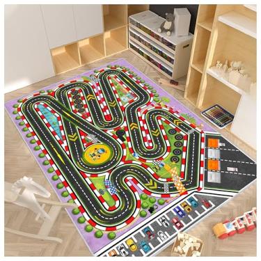 Imagem de Fuzorise Tapete de corrida infantil para carro, estrada, tapete de brincar para quarto de crianças, educacional, rodovia, rodovia, rodovia (roxo, 2 m x 3 m)