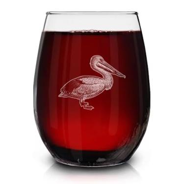 Imagem de Taça de vinho Pelican Bird vintage gravada sem haste - presente temático de vida selvagem - presentes de aniversário exclusivos para amigos e familiares - presente para amantes de pássaros pelicanos