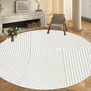 Imagem de Lacomfy Tapete redondo moderno de 2,5 m, supergrande, tapete geométrico, lavável, macio, tapete antiderrapante para sala de estar, tapete macio para quarto, sala de jantar, meio círculo