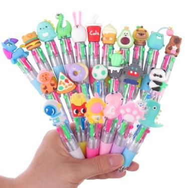 Imagem de HOMEBEARJ 24 peças de mini canetas multicoloridas em uma canetas divertidas retráteis 4 em 1 para crianças, caneta colorida fofa para sala de aula, caneta de lembrancinha de festa para aniversário