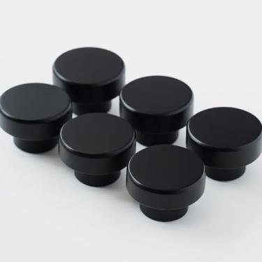 Imagem de Puxadores de armário de madeira preto fosco (pacote com 6) - Puxadores de gaveta redondos elegantes para cômodas, armários, móveis - 40 mm / 1-9/40.6 cm - Ferragens de armário pretas modernas