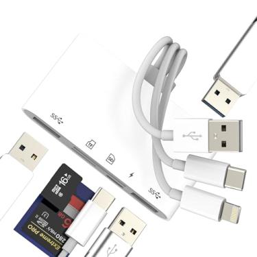 Imagem de Leitor de cartão SD para iPhone 16 15, adaptador Lightning USB tipo C para TF OTG Hub de carregador (6 em 1), acessório de transferência de memória para câmera digital para iPad para conversor de pen