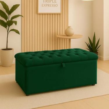 Imagem de Puff Baú Pé De Cama 90 Cm Sued Capitone Armazenamento Quarto Decorativo Confortável(Verde,Tampa Lisa 4 cm De Altura)
