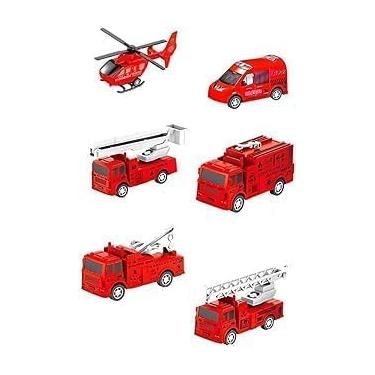 Imagem de Carrinhos Helicóptero Brinquedo Conjunto 6 Un Miniaturas (Vermelho)