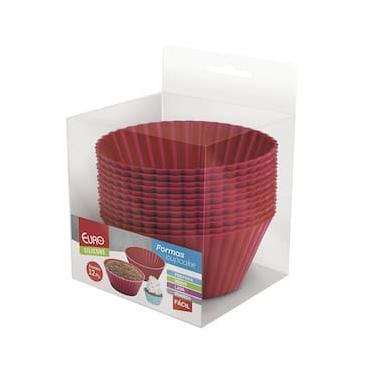 Imagem de Conjunto de Formas para Cupcake 12 Peças Euro em Silicone Redondas - Vermelho